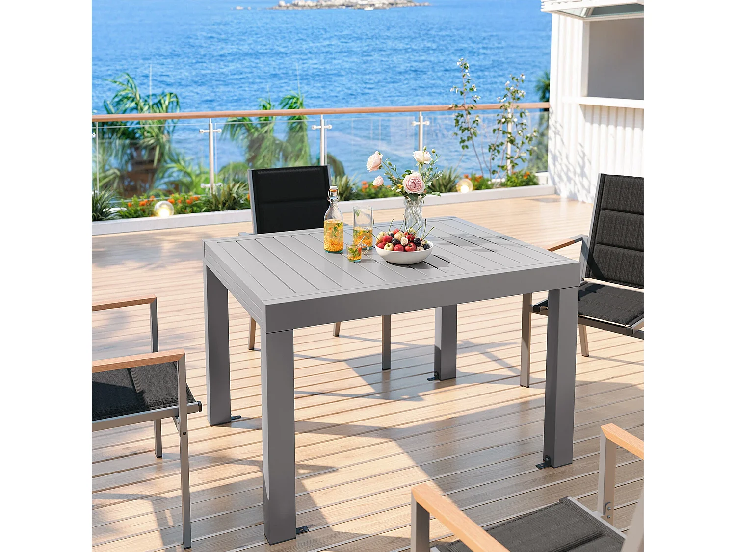 Table de jardin rectangulaire en aluminium Gunji, table à manger extensible pour extérieur
