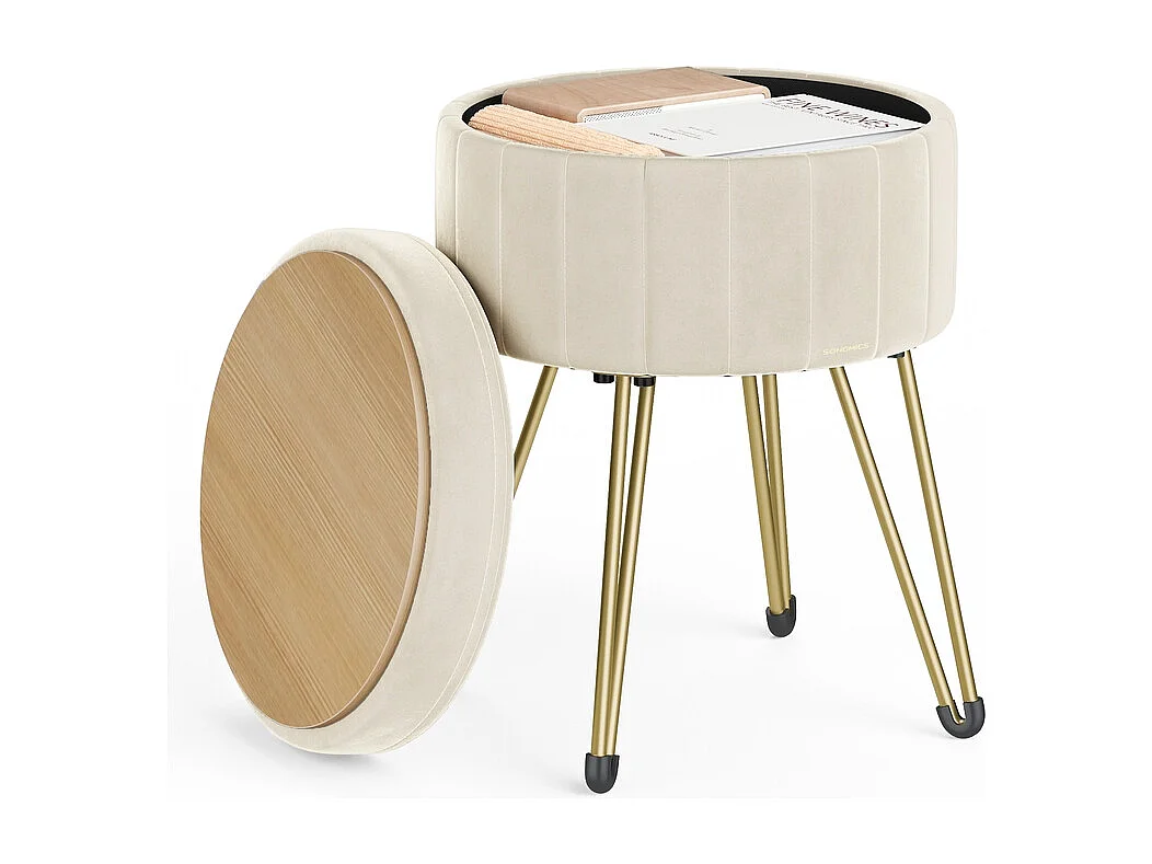 Sitzhocker mit Stauraum und 4 Metallbeinen cremeweiß