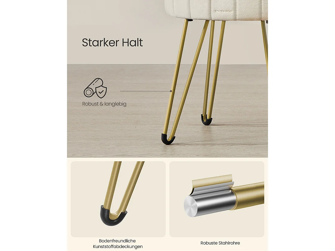 Sitzhocker mit Stauraum und 4 Metallbeinen cremeweiß