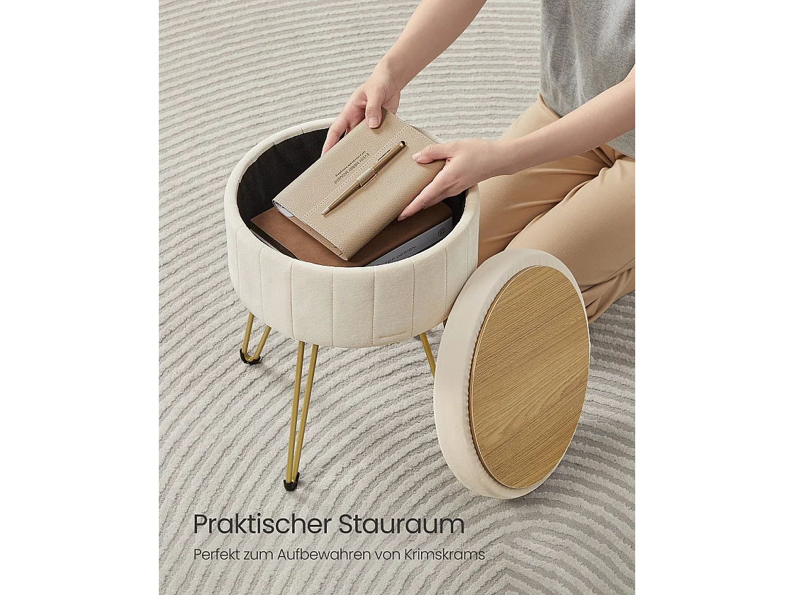 Sitzhocker mit Stauraum und 4 Metallbeinen cremeweiß