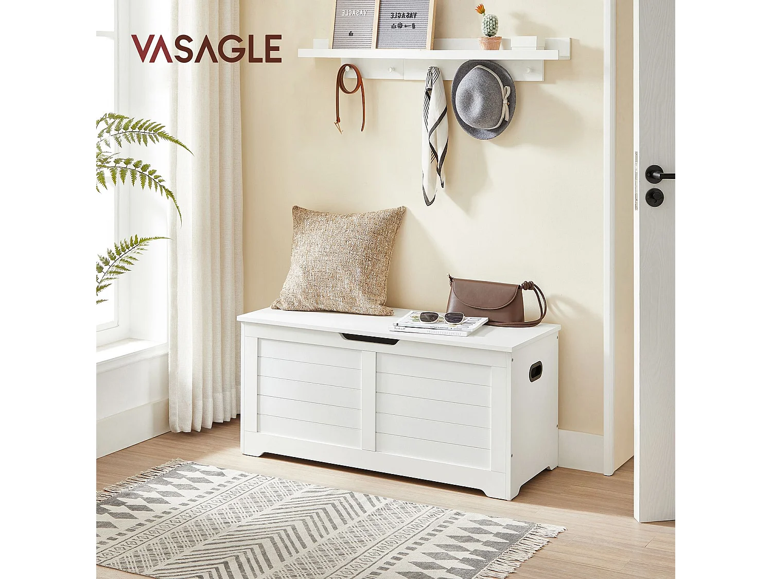 VASAGLE Coffre de rangement, banc de rangement, coffre à couvertures avec 2 charnières de sécurité, banc de rangement pour chaussures, style moderne, 40 x 100 x 46