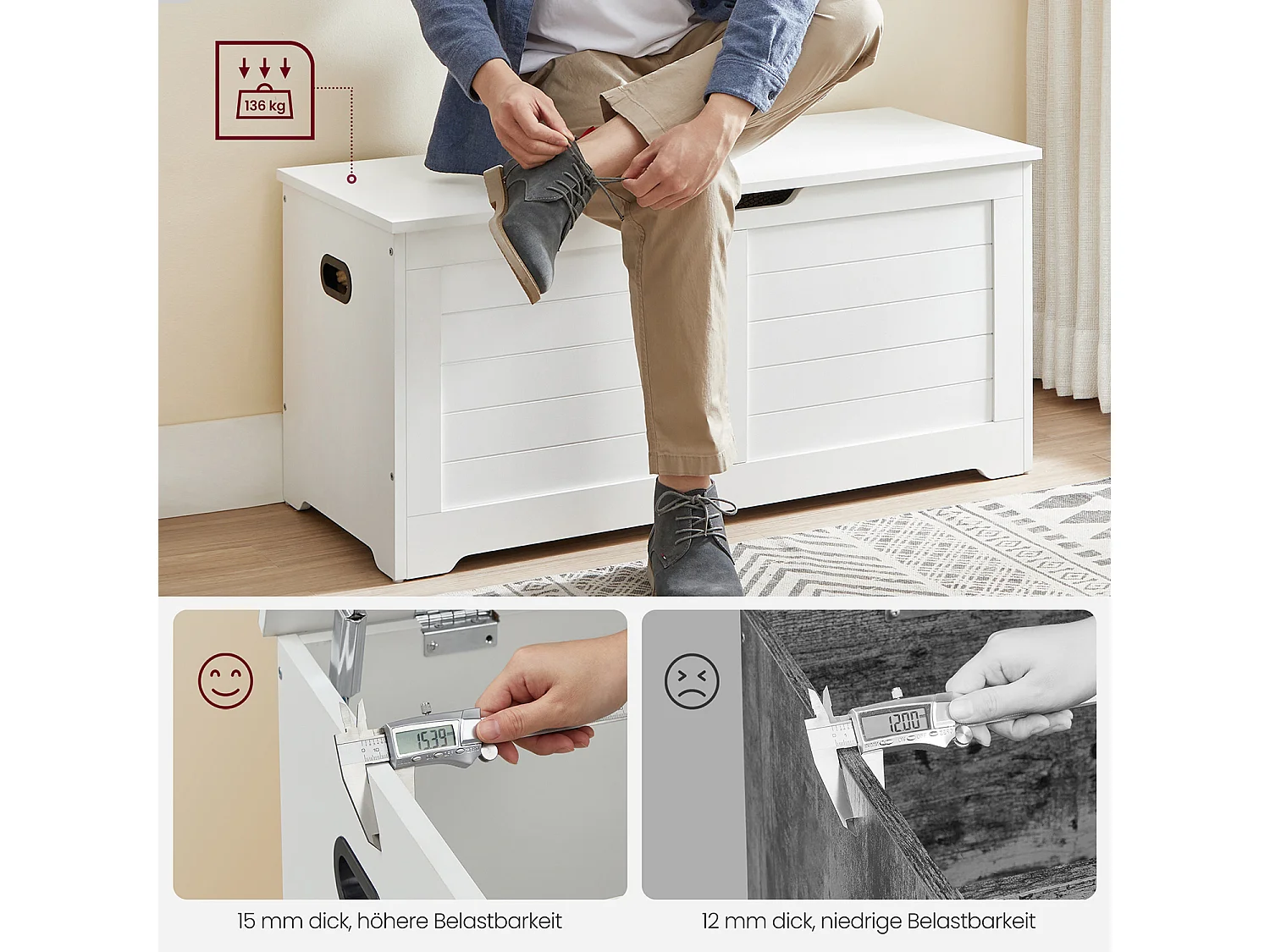 VASAGLE Coffre de rangement, banc de rangement, coffre à couvertures avec 2 charnières de sécurité, banc de rangement pour chaussures, style moderne, 40 x 100 x 46