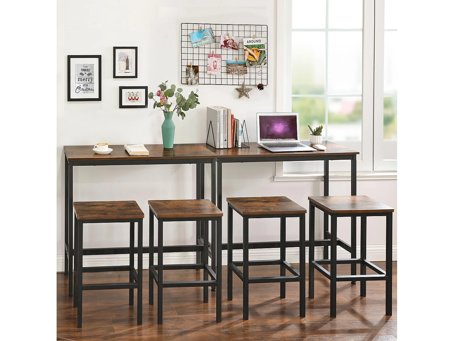 Smalt barbord i industriel stil