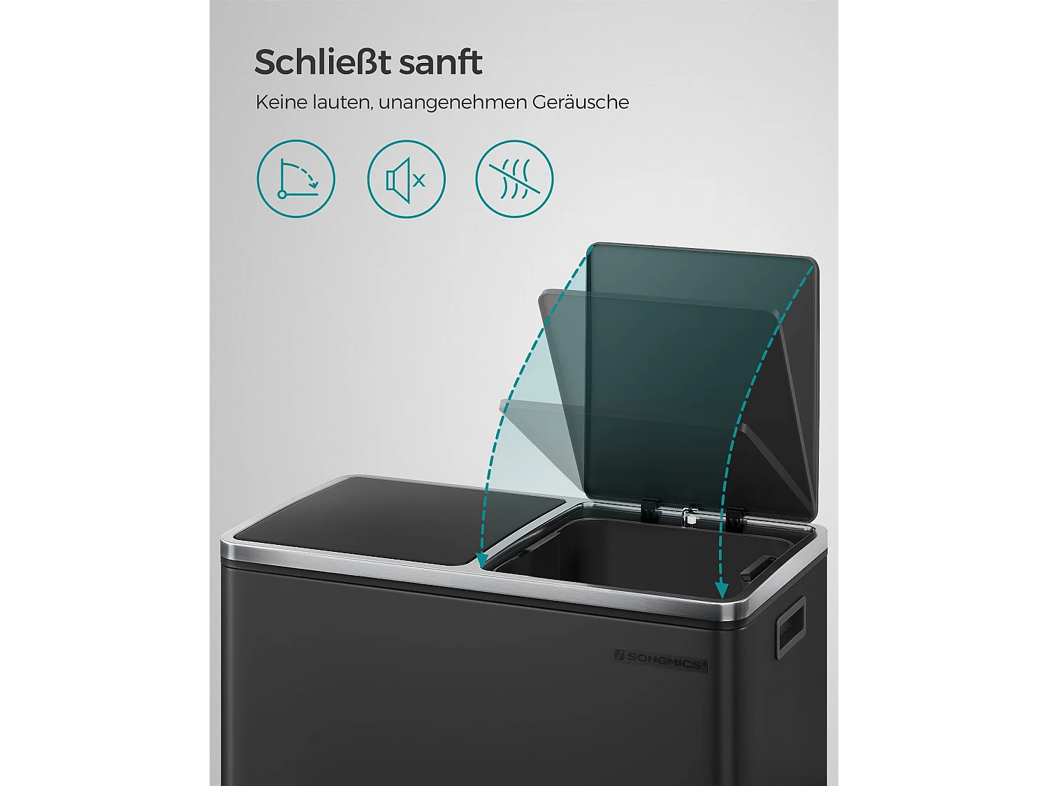 SONGMICS Dobbelt skraldespand, 2 x 30L affalds- og genbrugsspand til køkkenet med 15 affaldsposer, metalpedalspand, indvendige plastspande og hængslede låg,