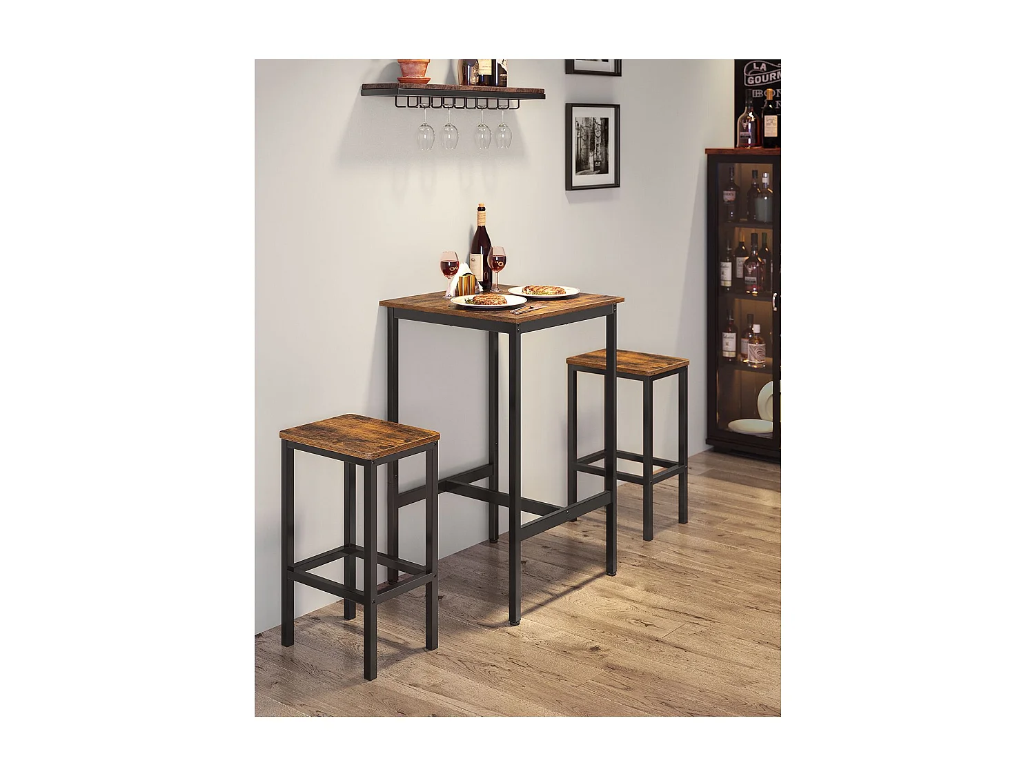VASAGLE Tavolo da bar con sgabello, tavolo da pranzo con 2 sedie, tavolo da cucina piccolo 60 x 60 x 90 cm, sedie da bar 30 x 40 x 65 cm, per sala da pranzo,