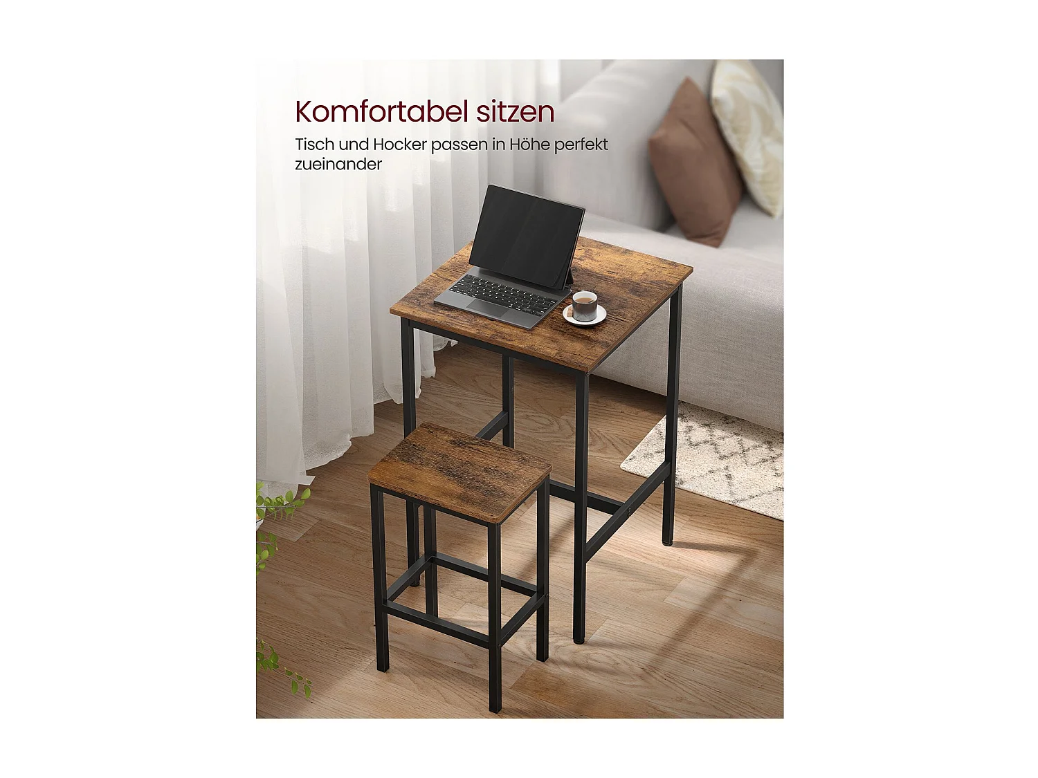 VASAGLE Tavolo da bar con sgabello, tavolo da pranzo con 2 sedie, tavolo da cucina piccolo 60 x 60 x 90 cm, sedie da bar 30 x 40 x 65 cm, per sala da pranzo,