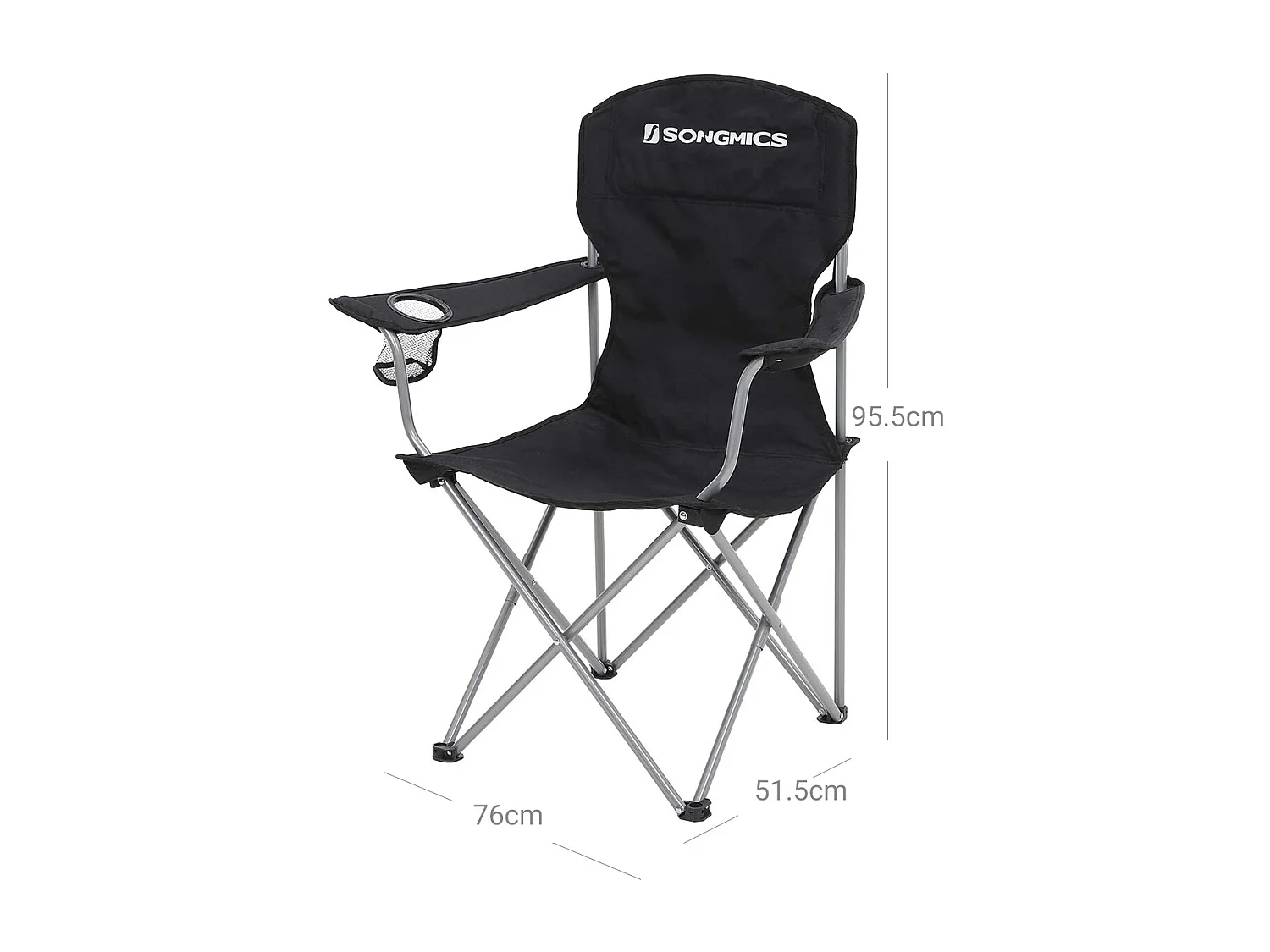 SONGMICS Sæt med 2 sammenklappelige campingstole, komfortabel, kraftig struktur, maks. Belastningskapacitet 150 kg, med kopholder, udendørs stole, sort GCB08BK