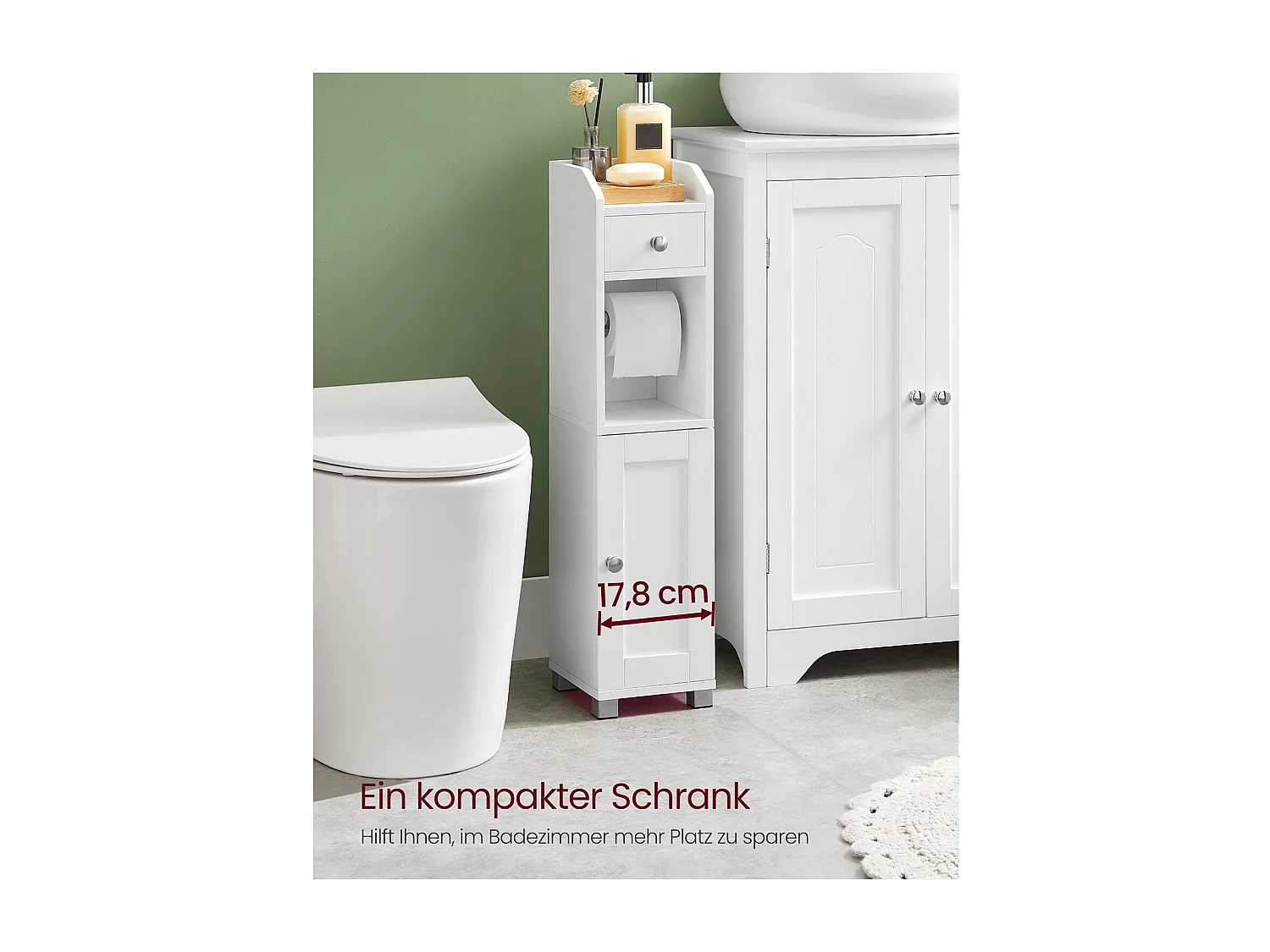 VASAGLE BBC846P31 Toilet Cabinet, Bathroom Cabinet, Bathroom Shelf with Adjustable Shelf, Waterproof Feet, for Small Spaces, White