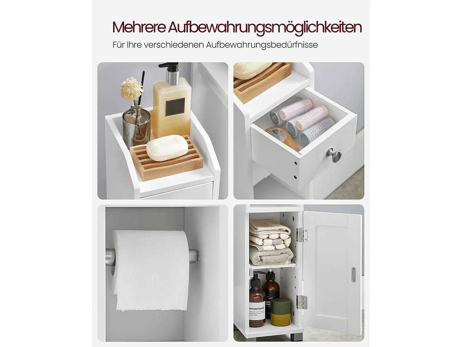 VASAGLE BBC846P31 Toilet Cabinet, Bathroom Cabinet, Bathroom Shelf with Adjustable Shelf, Waterproof Feet, for Small Spaces, White