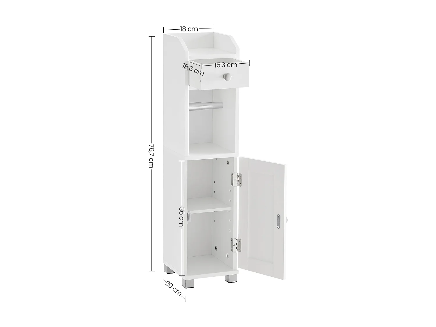 VASAGLE BBC846P31 Toilet Cabinet, Bathroom Cabinet, Bathroom Shelf with Adjustable Shelf, Waterproof Feet, for Small Spaces, White