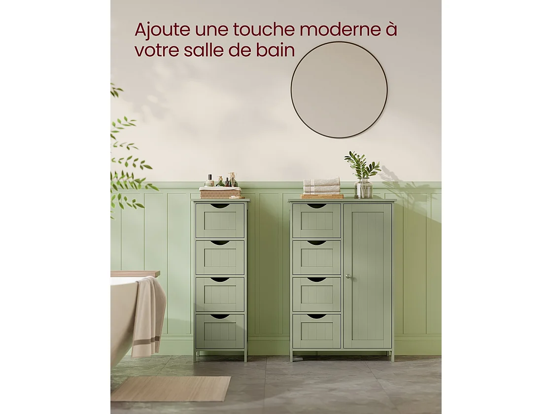 VASAGLE Bathroom Floor Storage Cabinet, Bathroom Storage Unit with 4 Drawers, Bathroom Cabinet Freestanding, with 1 Door, Adjustable Shelf, 30 x 55 x 82 cm, Laurel
