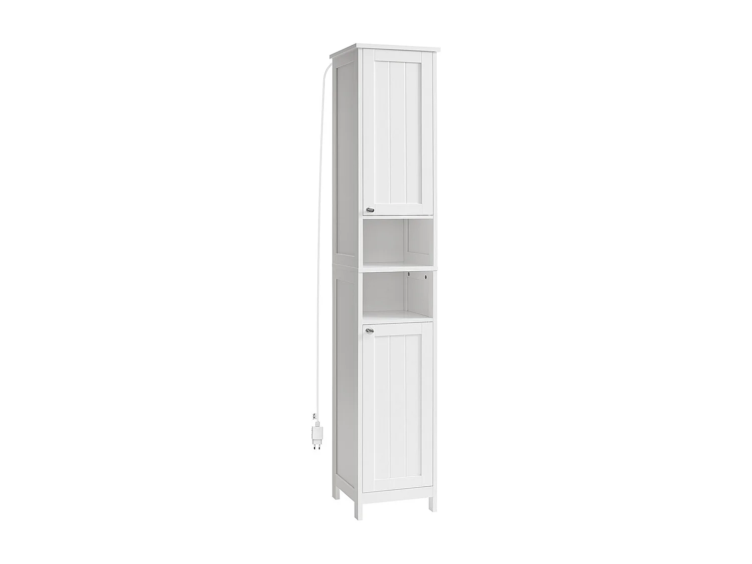 VASAGLE Tall and Slim Light Bathroom Cabinet with Adjustable Shelves, Open Compartments, for Small Spaces, Modern, Cloud White BBC566W03