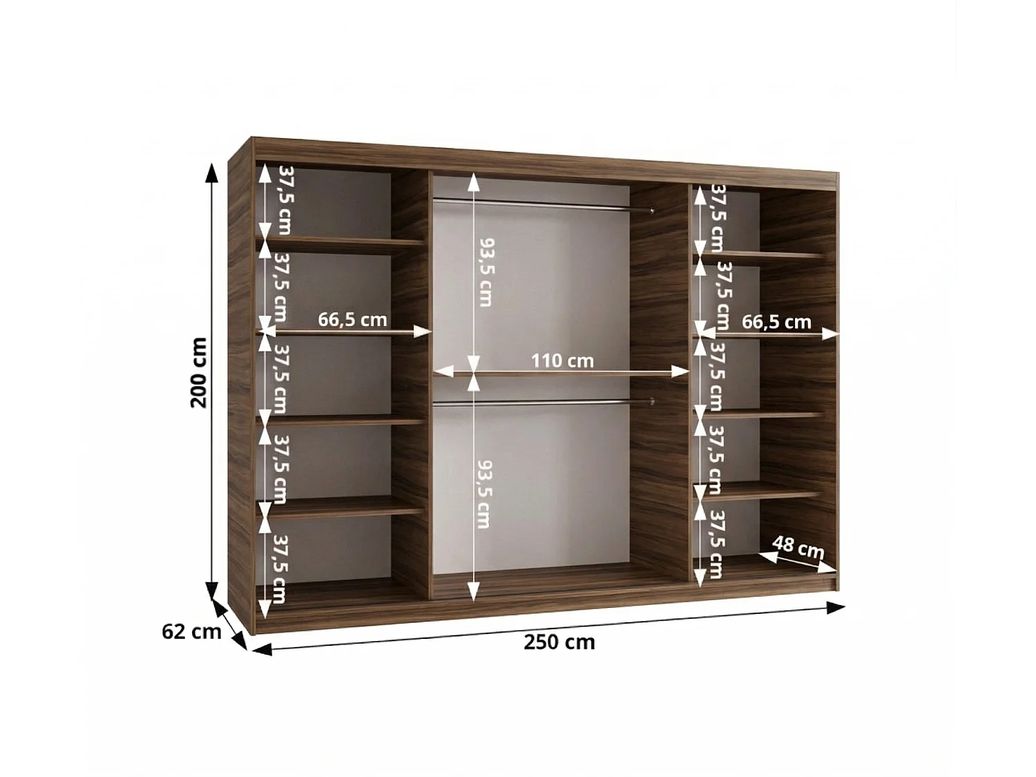 Schuifdeurkast Royal 200/250/62 3 deuren (Warmia-noot)