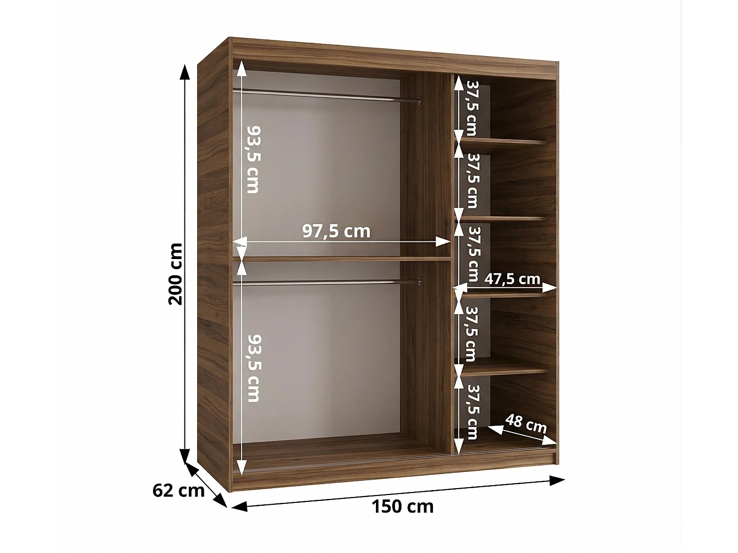 Schuifdeurkast Royal 200/150/62 2 deuren (Warmia-noot)