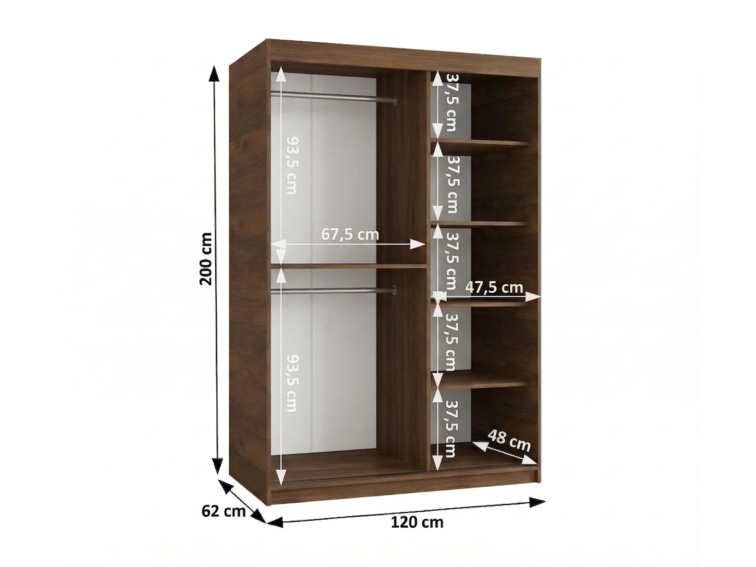 Schuifdeurkast Royal 200/120/62 2 deuren (Warmia-noot)