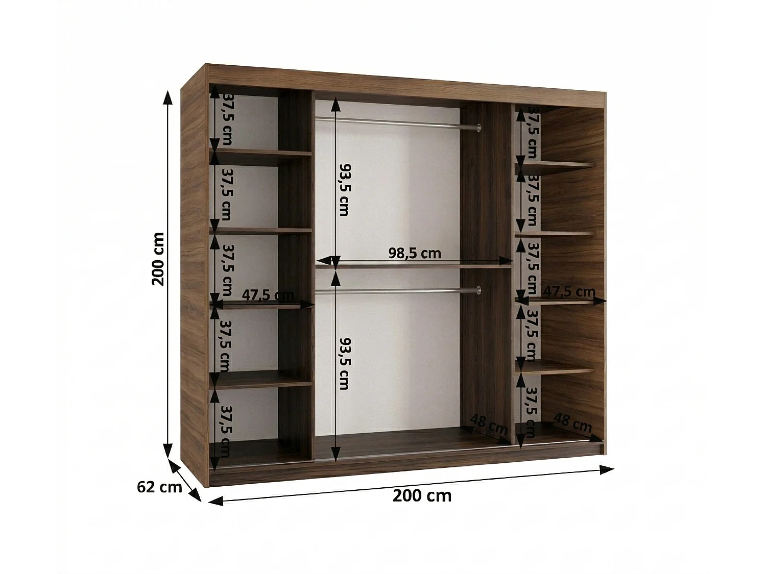 Schuifdeurkast Royal 200/200/62 2 deuren (Warmia-noot)