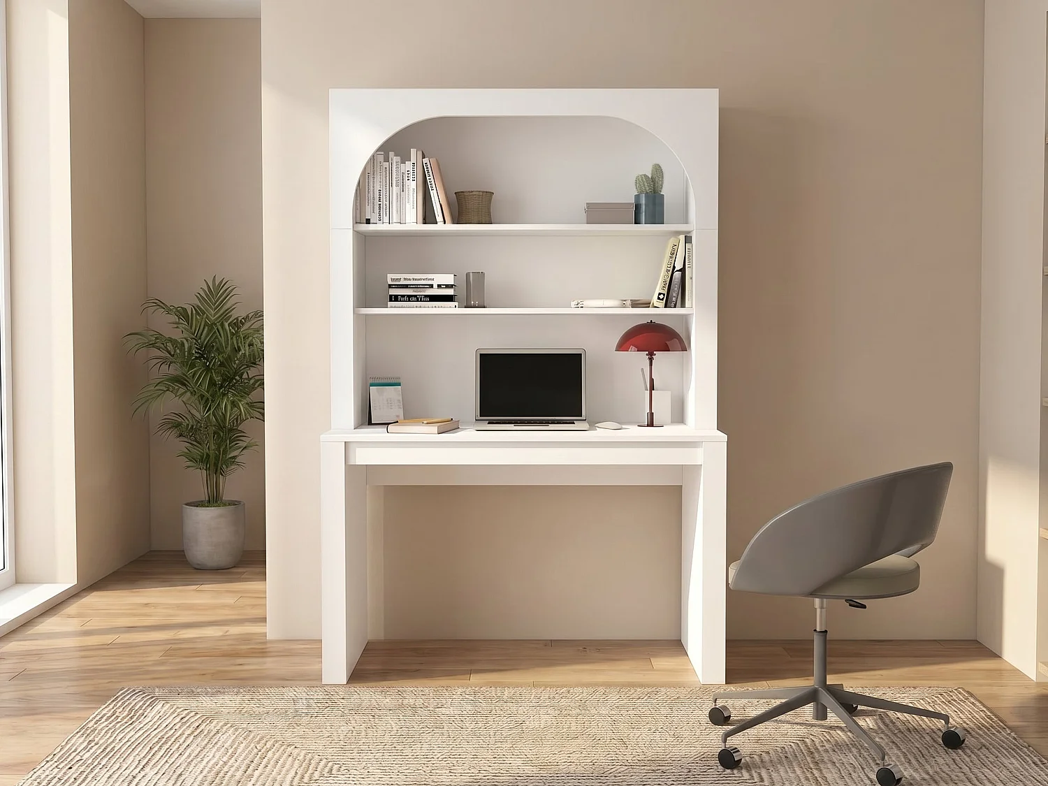 Bureau bibliothèque avec 2 étagères - Blanc - CYMORA