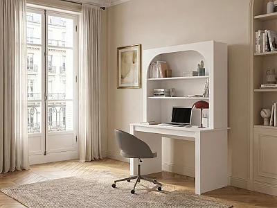 Desk with bookcase and 2 shelves - White - CYMORA