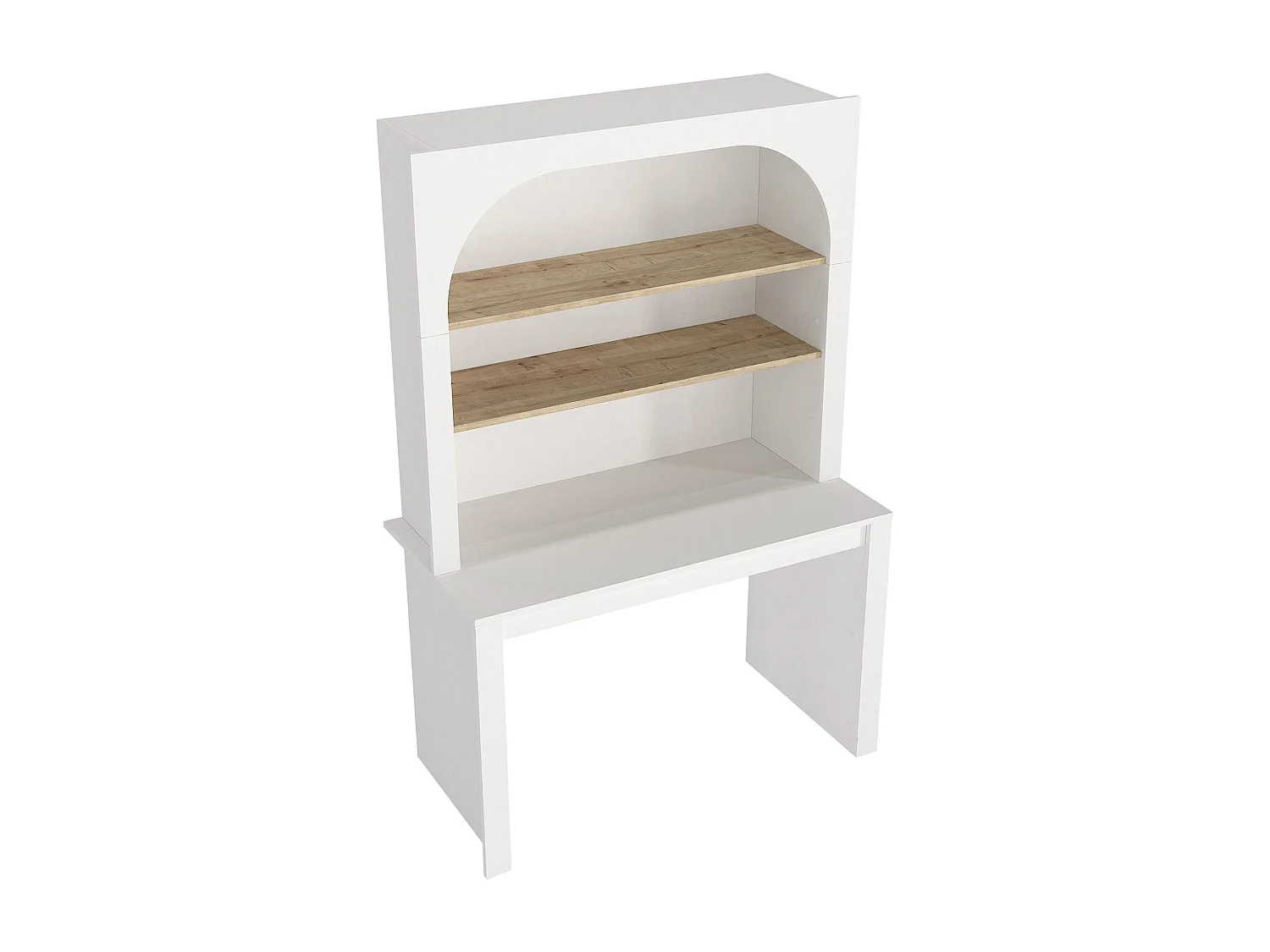 Bureau bibliothèque avec 2 étagères - Blanc et naturel - CYMORA