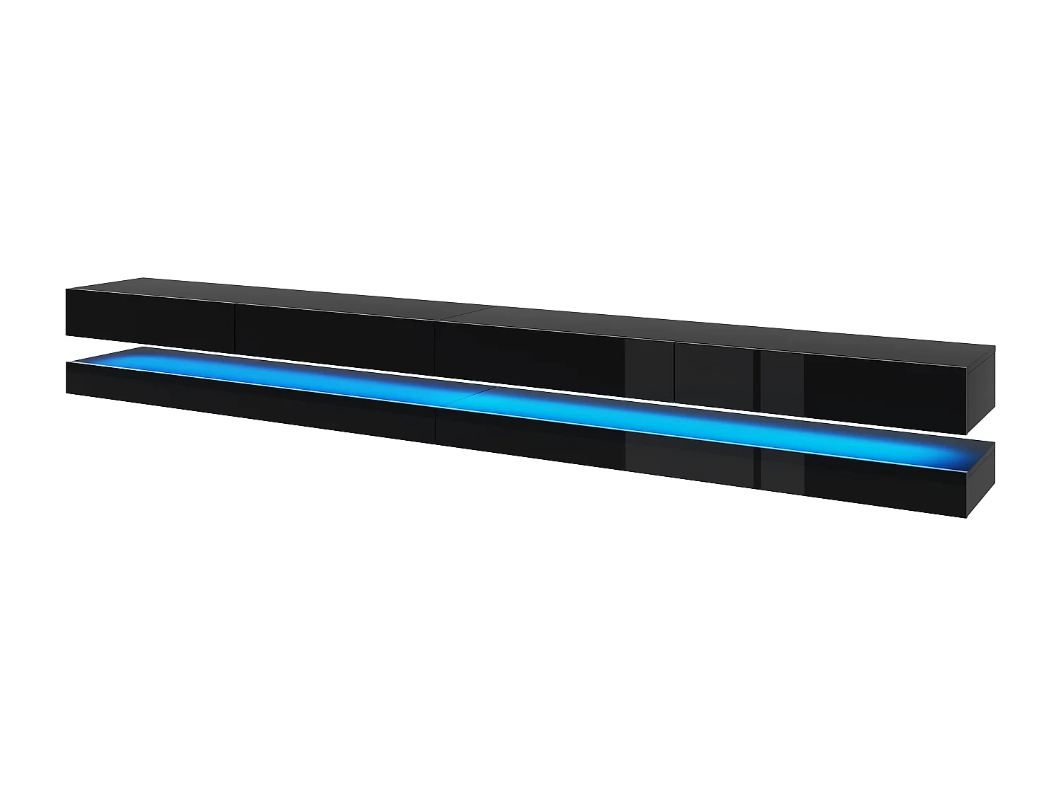 RTV Fly DOUBLE 280 Quatre tiroirs noir avec le devant en noir brillant +LED