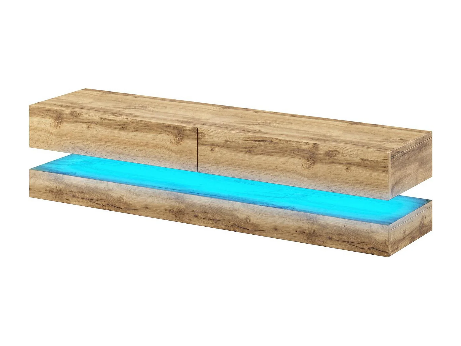 RTV Fly 140 avec deux tiroirs en chêne Wotan avec façades en chêne Wotan + LED