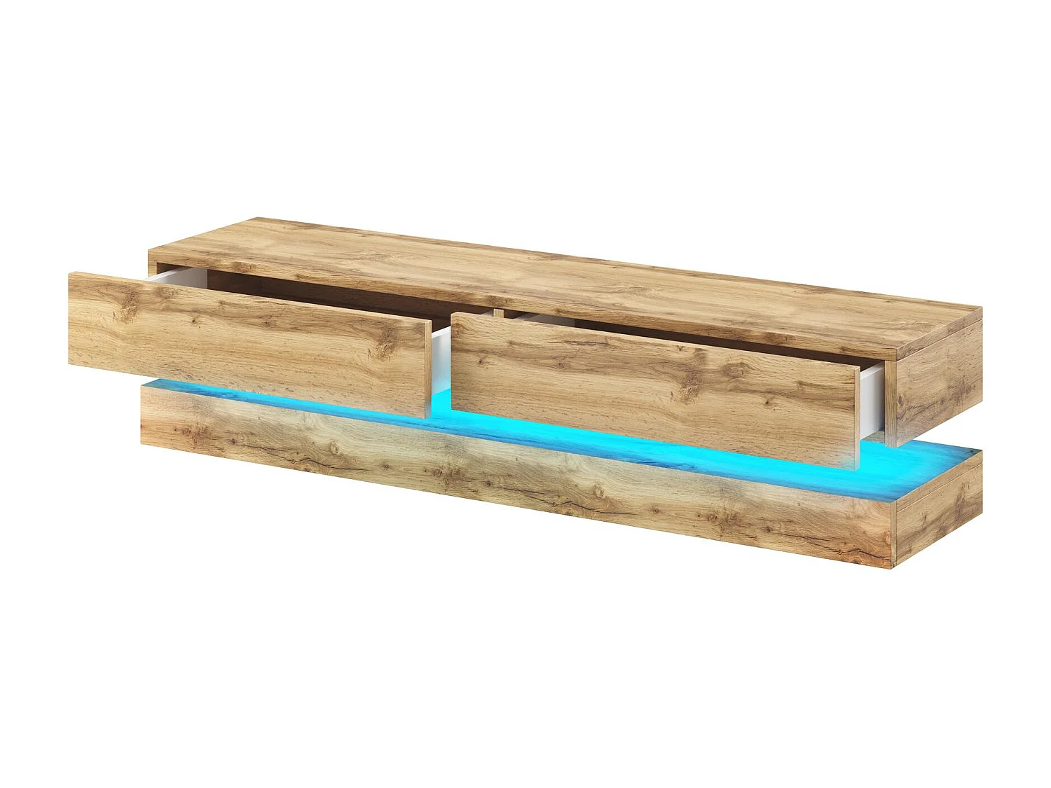 RTV Fly 140 avec deux tiroirs en chêne Wotan avec façades en chêne Wotan + LED