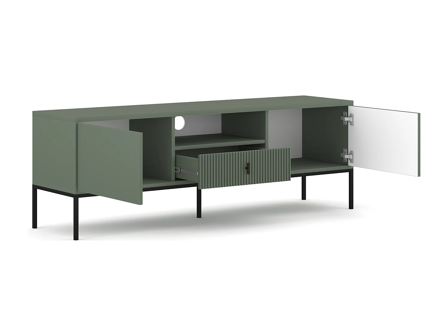 Maggiore RTV avec 2 portes, 1 tiroir et une étagère vert fumée avec pieds noirs et poignées noires