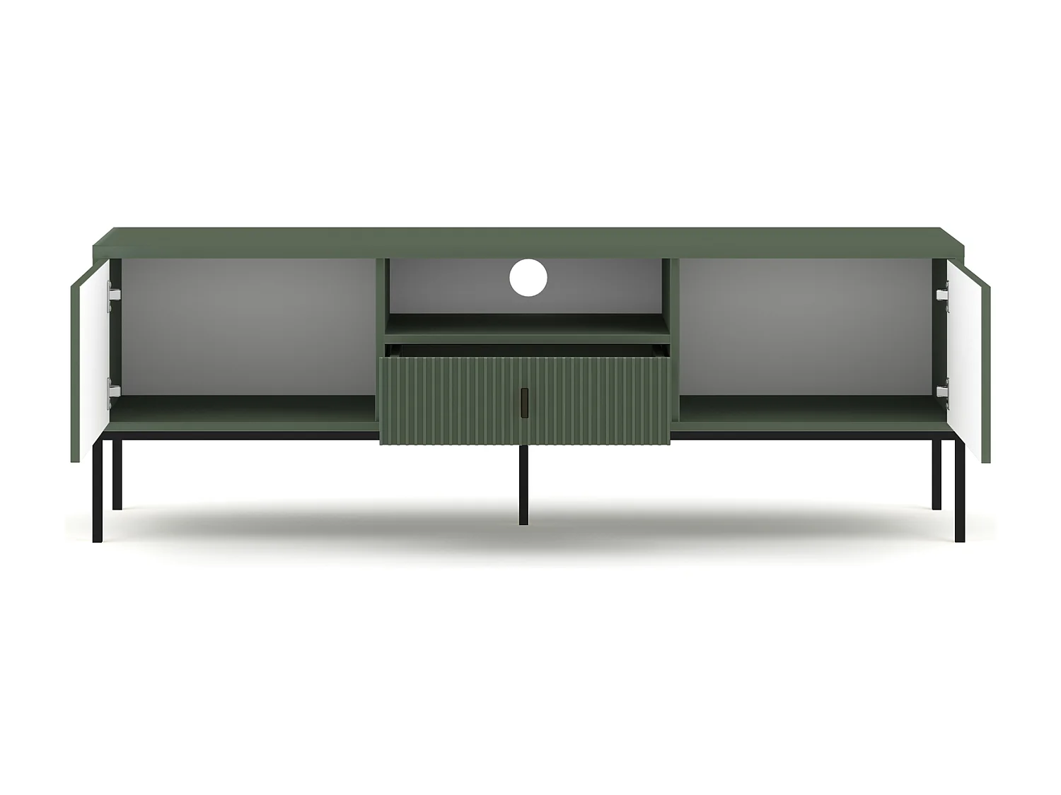 Maggiore RTV avec 2 portes, 1 tiroir et une étagère vert fumée avec pieds noirs et poignées noires