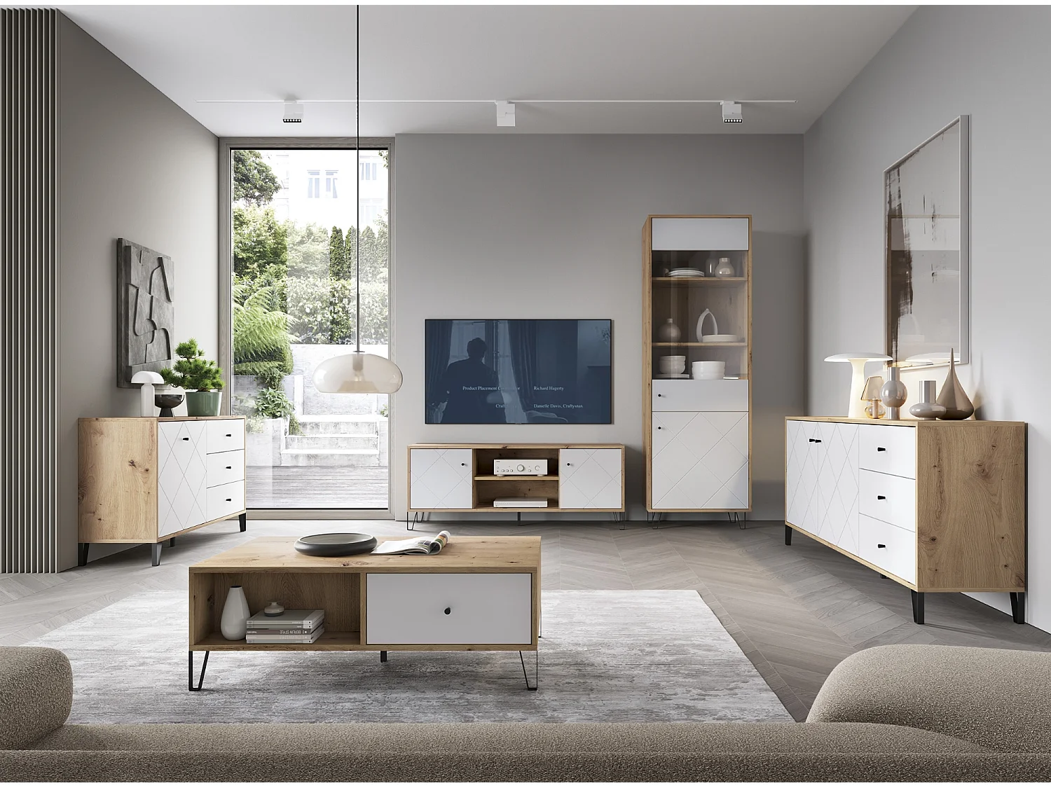 Bilbao RTV avec deux portes et une cavité en chêne artisanal avec des façades blanches