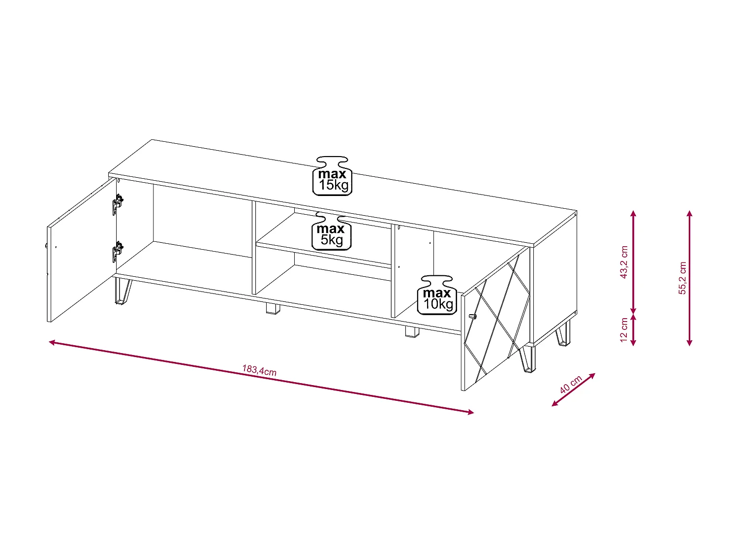 Bilbao RTV avec deux portes et une cavité en chêne artisanal avec des façades blanches