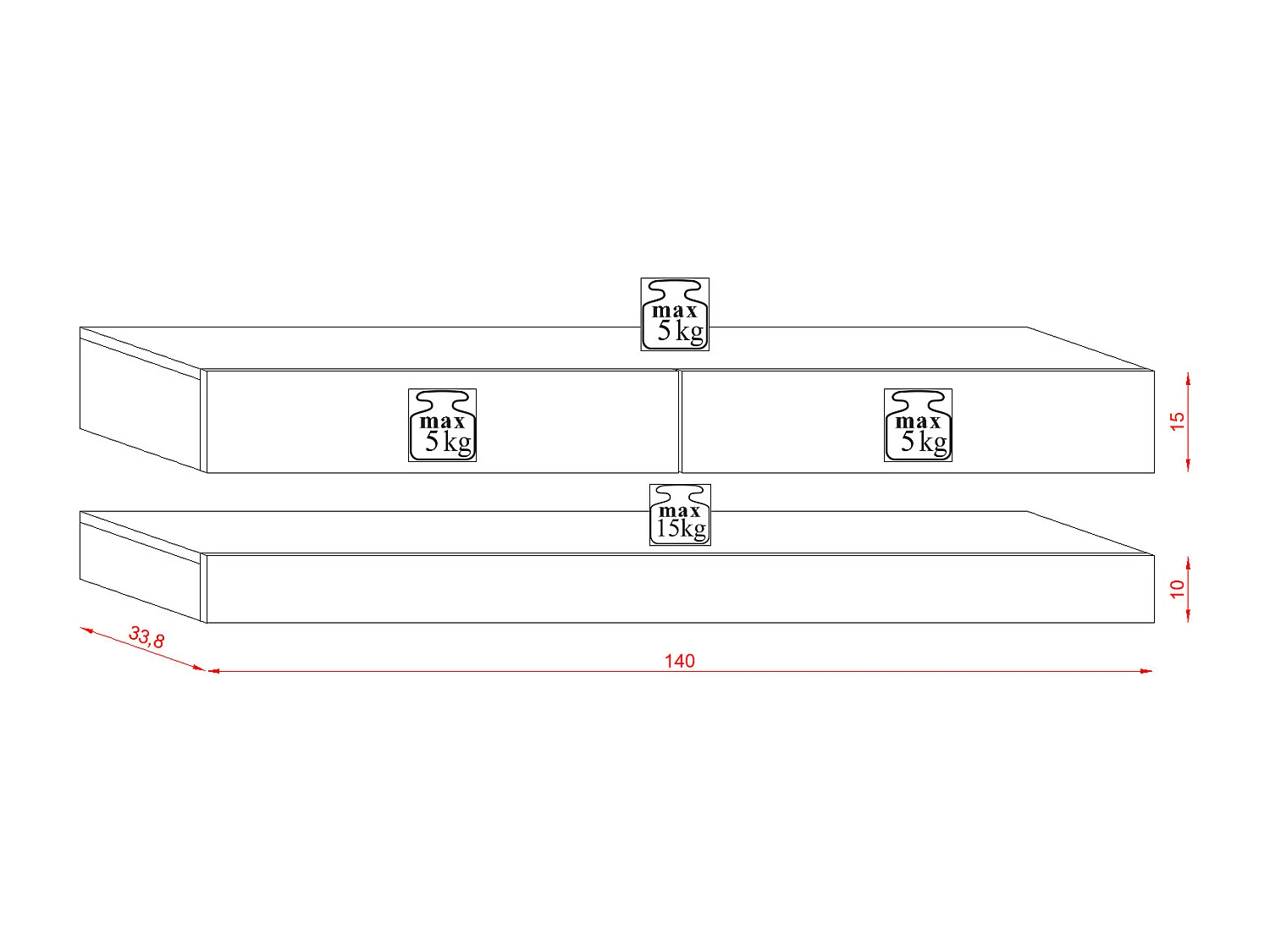 RTV Fly 140 avec deux tiroirs noirs et face avant en noir brillant +LED