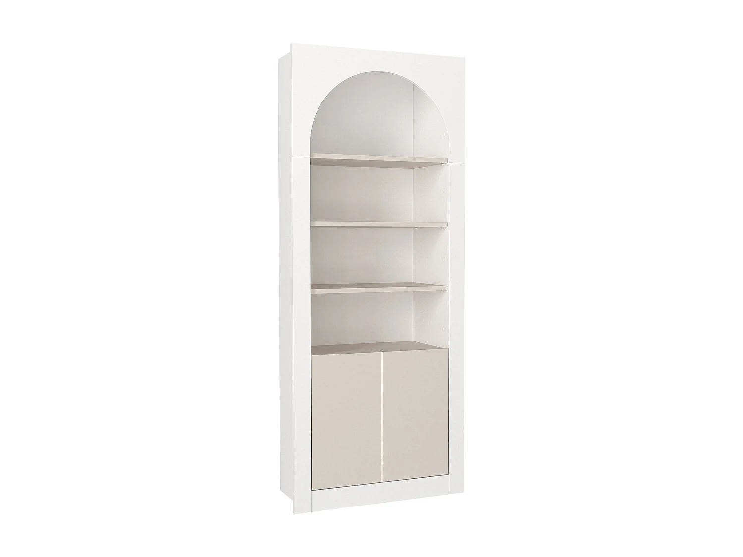 Bibliothèque avec 4 niches et 2 portes - Blanc et Beige - CYMORA