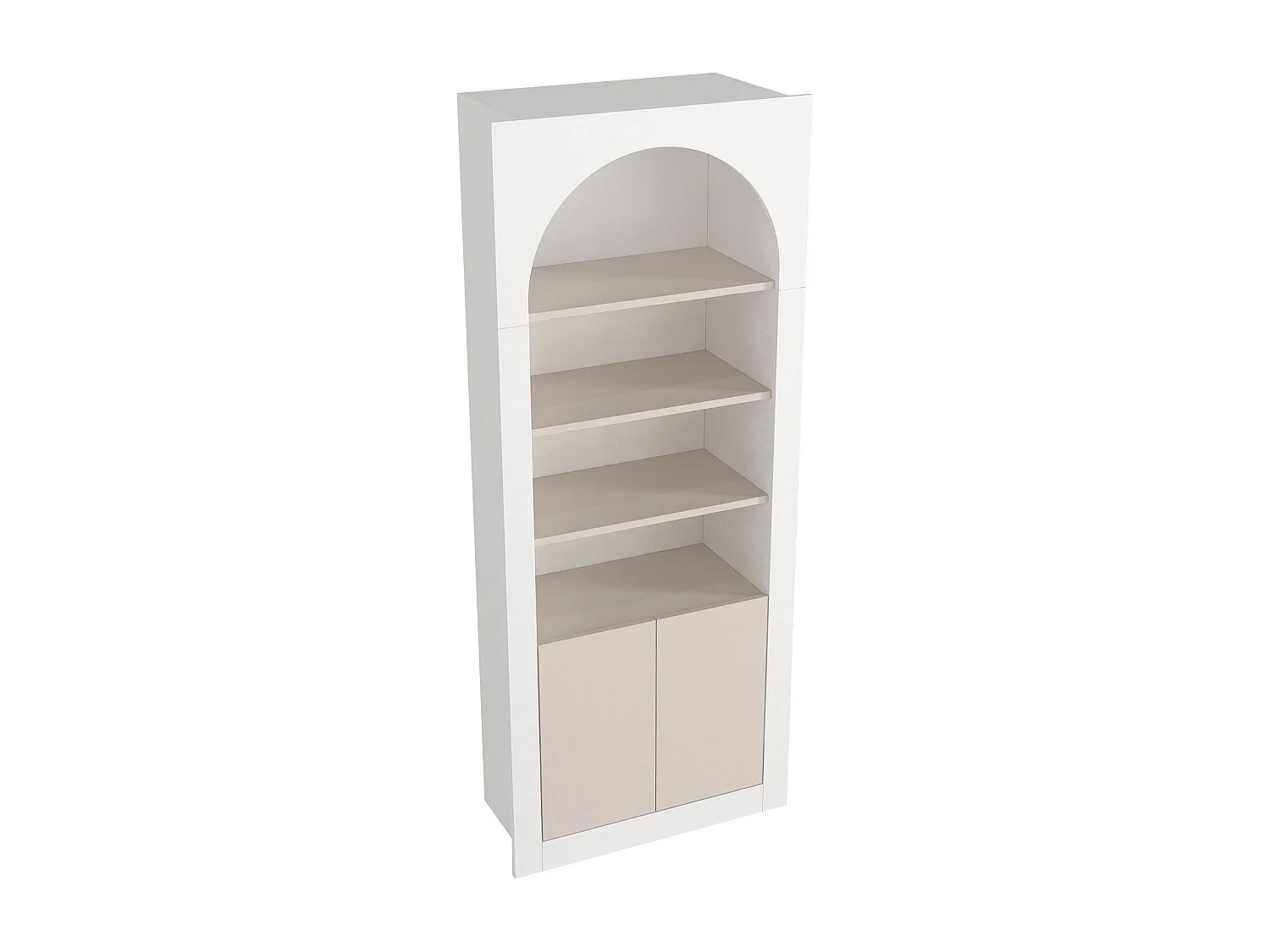 Bibliothèque avec 4 niches et 2 portes - Blanc et Beige - CYMORA