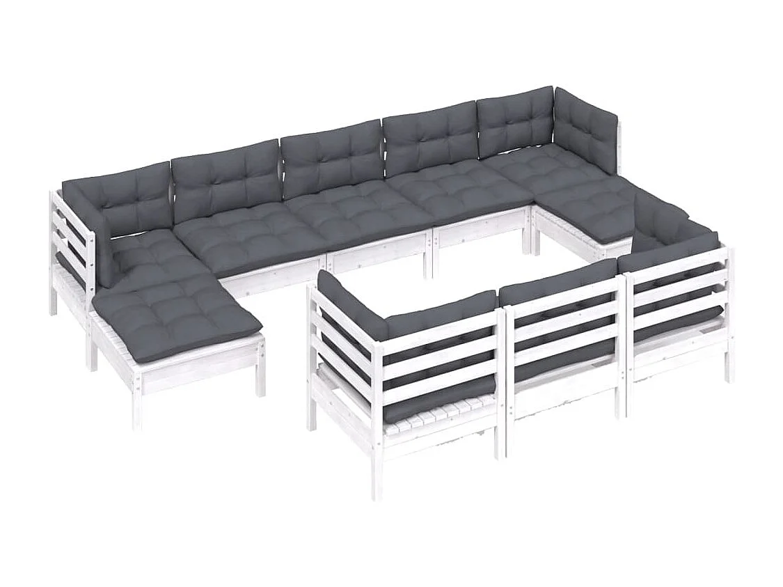 10 pcs conj. lounge de jardim c/ almofadões pinho maciço branco
