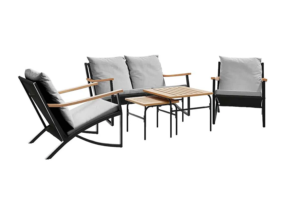 5 pcs conjunto mobiliário de varanda com almofadões aço preto
