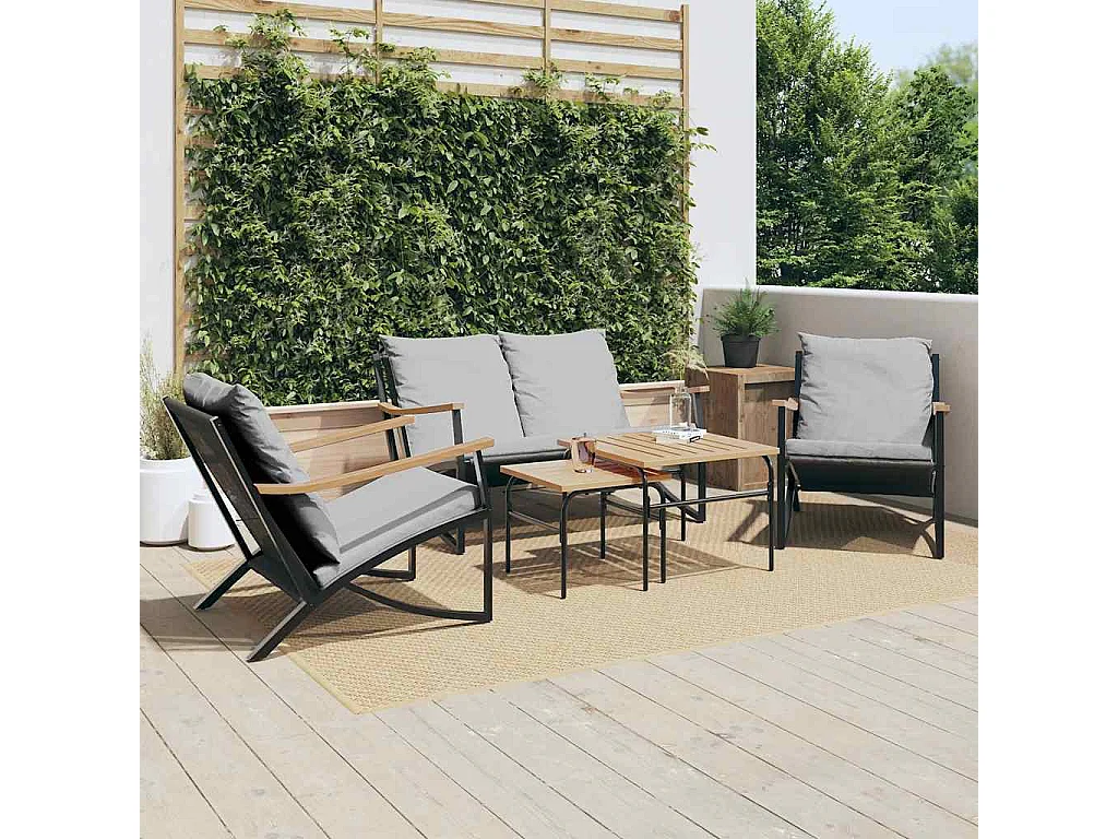 5 pcs conjunto mobiliário de varanda com almofadões aço preto