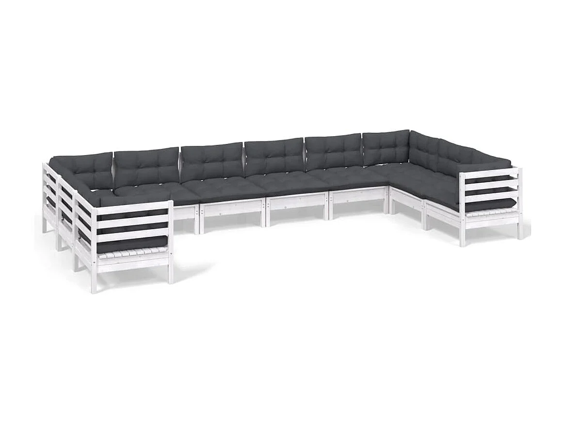 10 pcs conjunto lounge de jardim c/ almofadões pinho branco