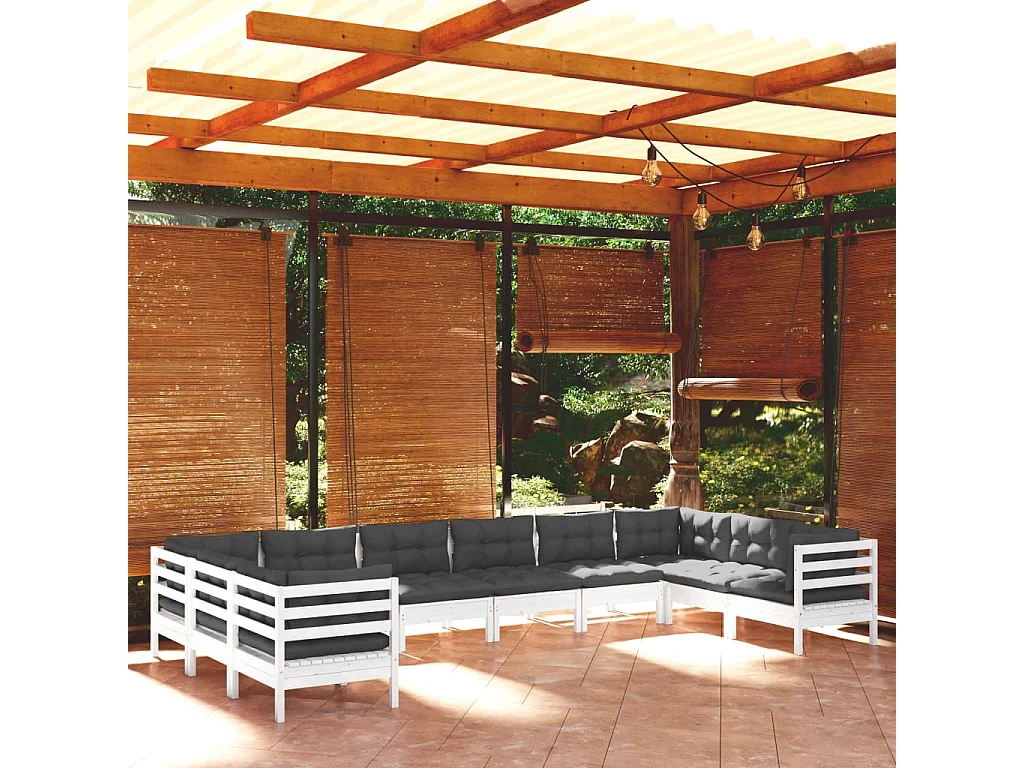 10 pcs conjunto lounge de jardim c/ almofadões pinho branco