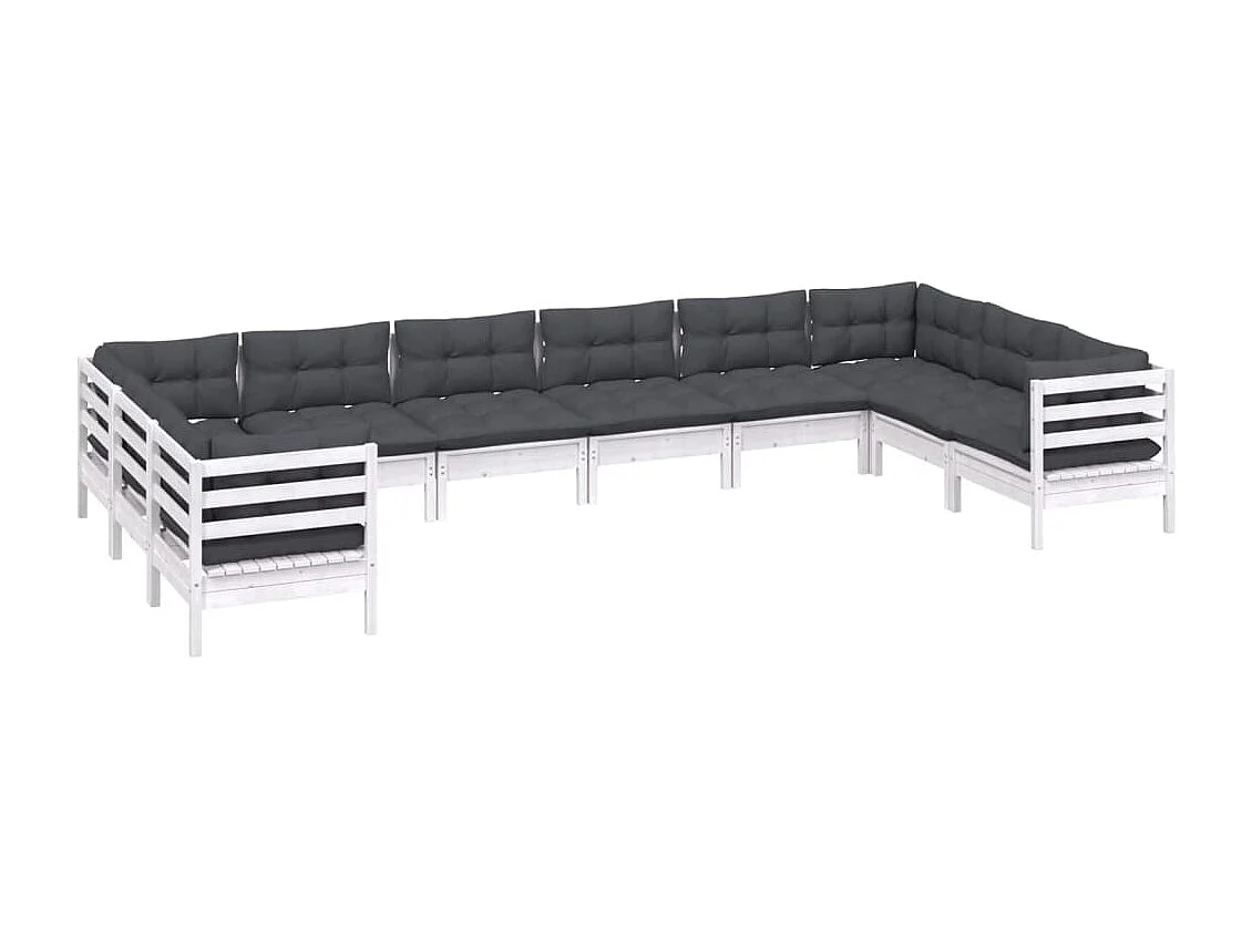 10 pcs conjunto lounge de jardim c/ almofadões pinho branco