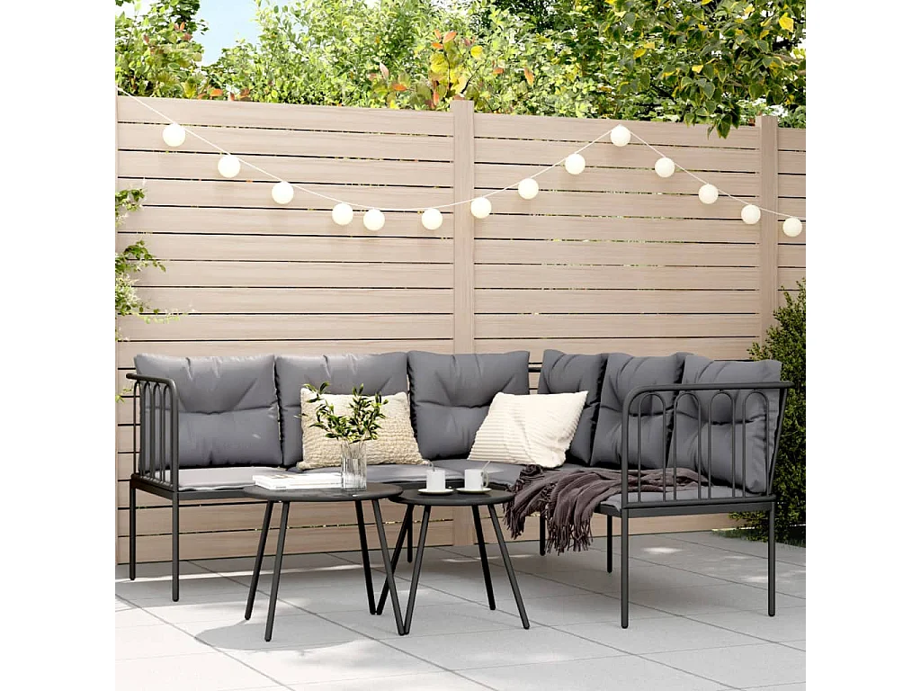 Conjunto de sofás de jardim c/ almofadões aço/textilene preto