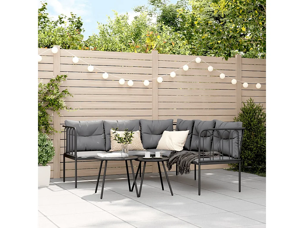 Conjunto de sofás de jardim c/ almofadões aço/textilene preto