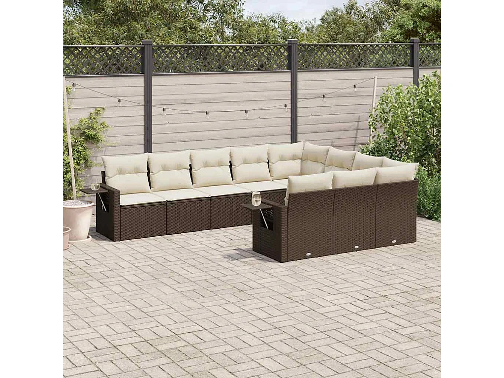 Garden Furniture - Salon de jardin 10 pcs avec coussins marron résine tressée