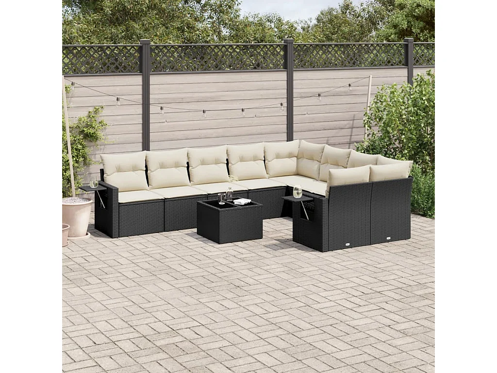 Garden Furniture - 10-delige Loungeset met kussens poly rattan zwart