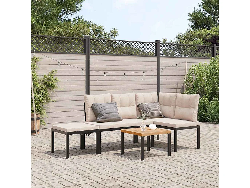 Garden Furniture - Gartenbank-Set 4-tlg. Schwarz Pulverbeschichteter Stahl