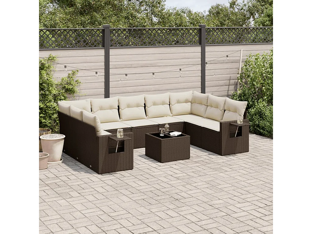 Garden Furniture - Set Divani da Giardino 10pz con Cuscini in Polyrattan Marrone