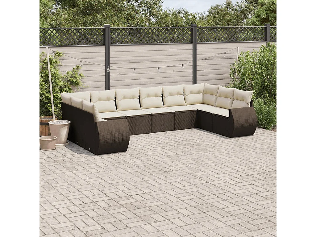 Garden Furniture - Set Divani da Giardino 10pz con Cuscini in Polyrattan Marrone