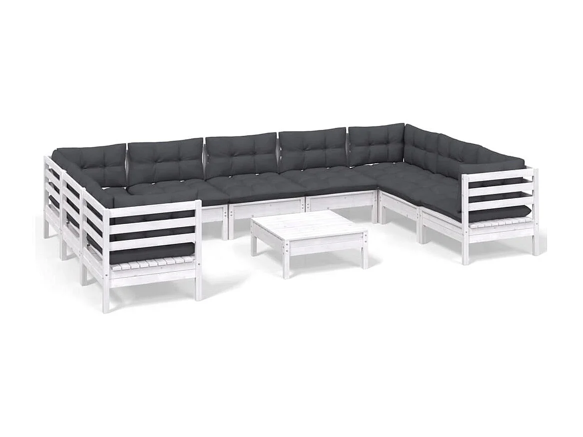 10 pcs conjunto lounge de jardim c/ almofadões pinho branco