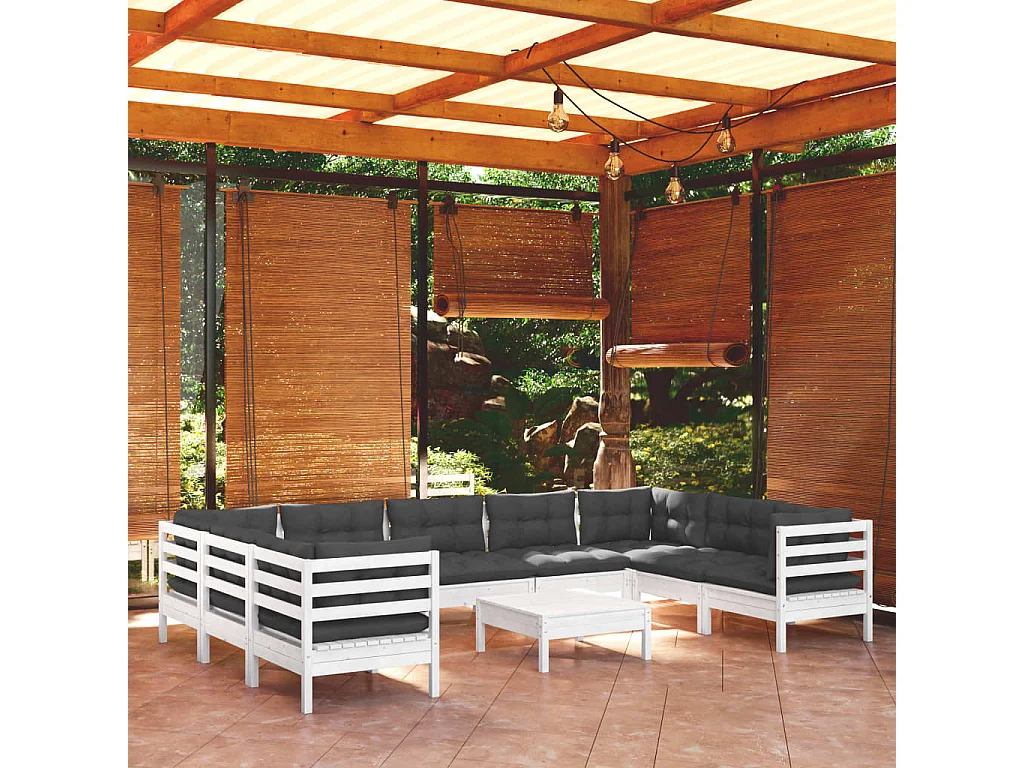 10 pcs conjunto lounge de jardim c/ almofadões pinho branco
