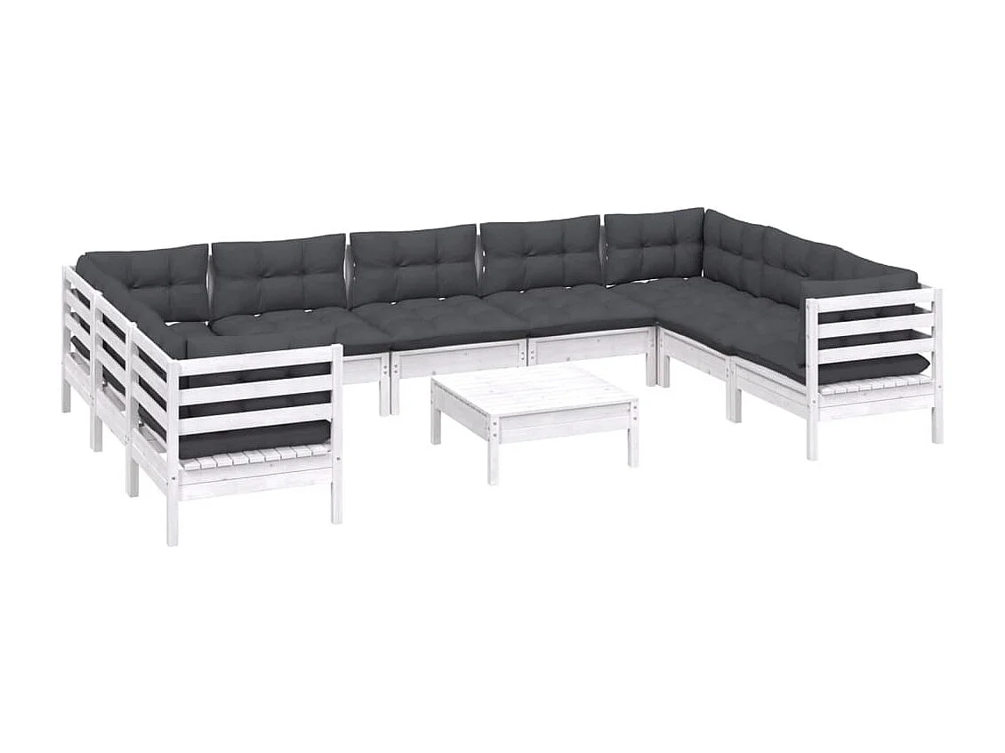 10 pcs conjunto lounge de jardim c/ almofadões pinho branco