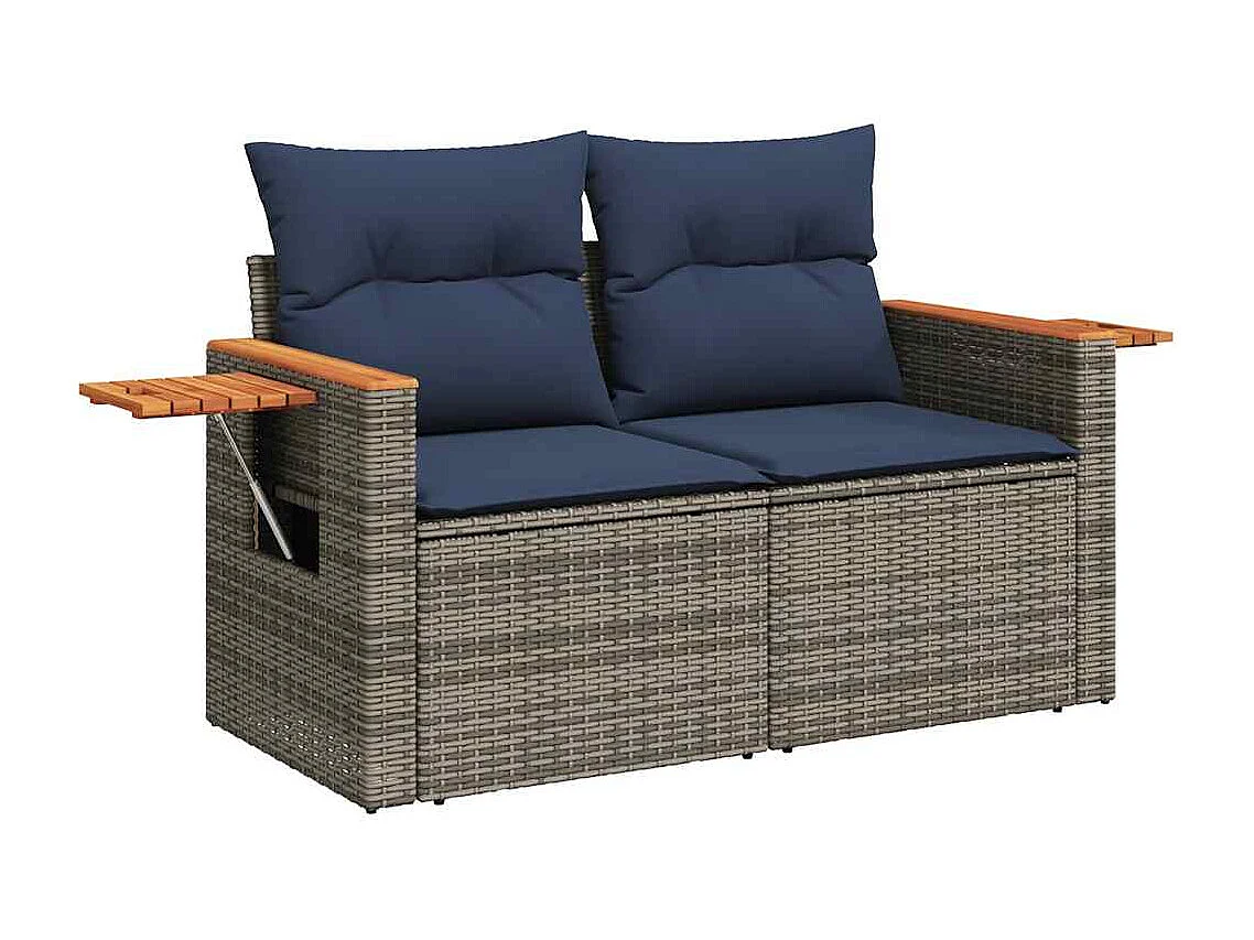 Garden Furniture - 10-tlg. Garten-Sofagarnitur mit Kissen Grau Poly Rattan